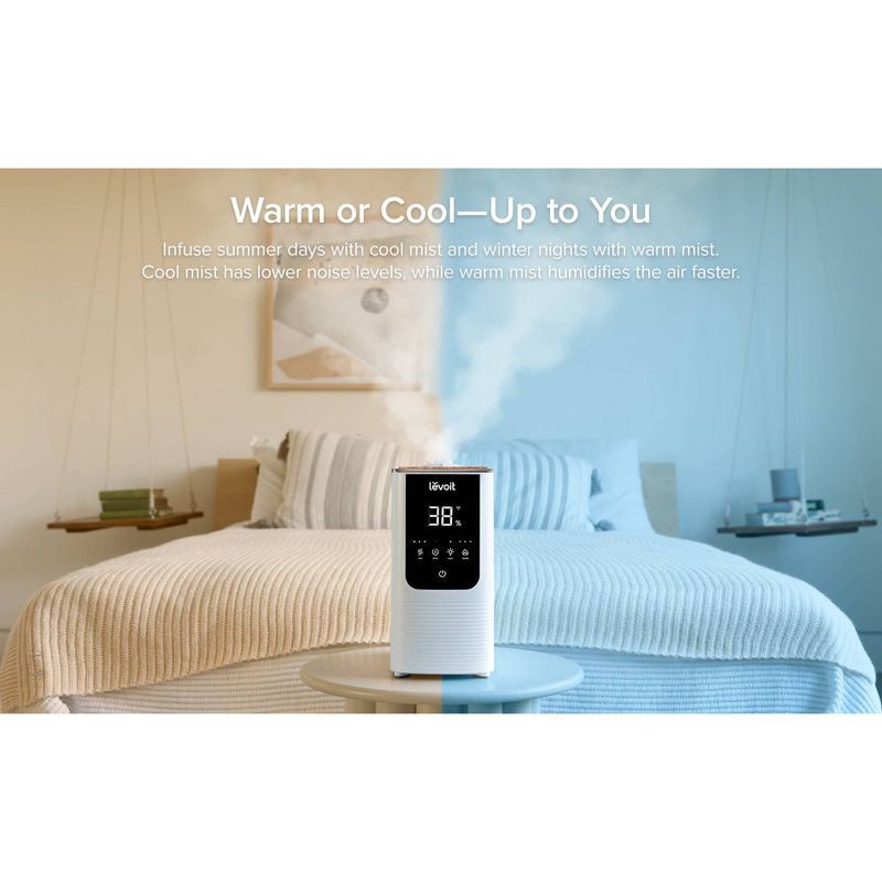 slide 8 of 15, Levoit 4.5L Oasis Mist Smart Humidifier: Ultrasonic, Warm & Cool Mist, Bedroom Use, 300-500 sq. ft., No Filter Needed, 4.5 liter