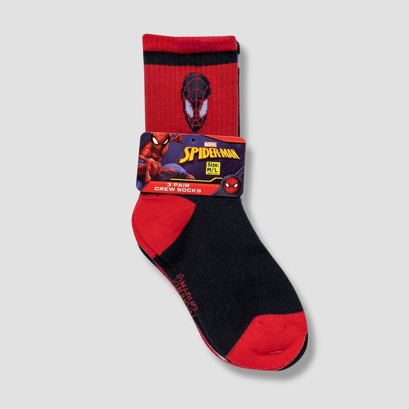 Boys' Marvel Spider-Man 3pk Crew Socks - Red/Black/Gray M/L