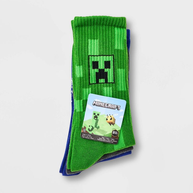 slide 2 of 3, Boys' Minecraft 3pk Crew Socks - S/M, 3 ct