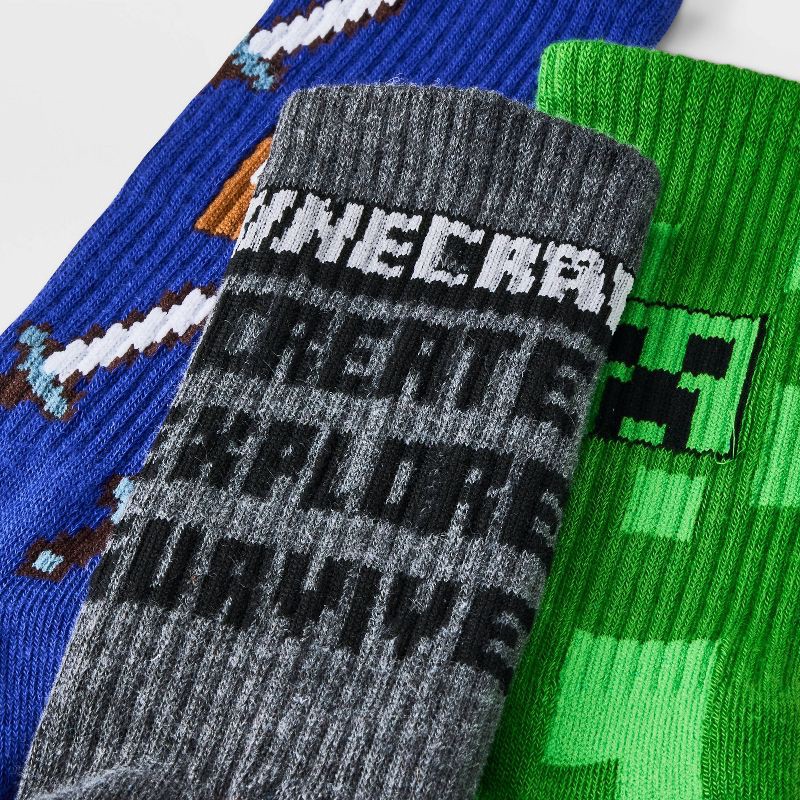 slide 3 of 3, Boys' Minecraft 3pk Crew Socks - S/M, 3 ct