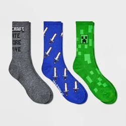 Boys' Minecraft 3pk Crew Socks - S/M
