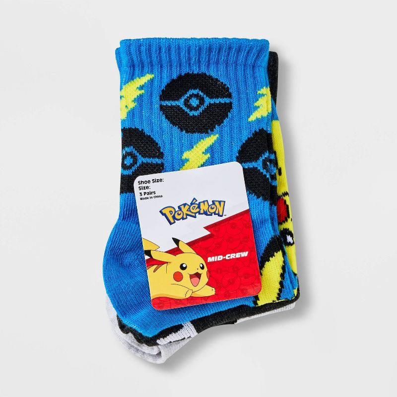 slide 2 of 3, Boys' Pokemon 3pk Crew Socks - Blue M/L, 3 ct