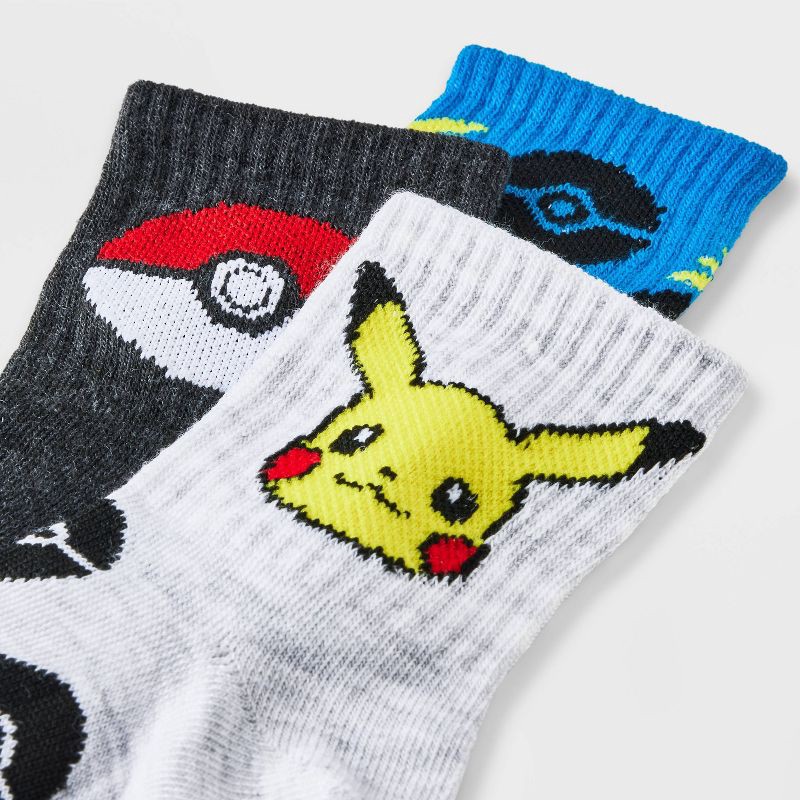 slide 3 of 3, Boys' Pokemon 3pk Crew Socks - Blue M/L, 3 ct