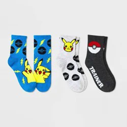 Boys' Pokemon 3pk Crew Socks - Blue M/L