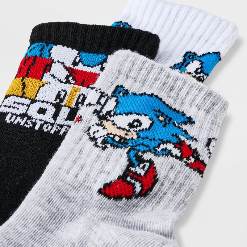 slide 3 of 3, Boys' Sonic the Hedgehog 3pk Crew Socks - Gray M/L, 3 ct