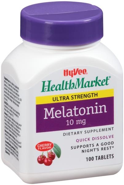 slide 1 of 1, Hy-Vee HealthMarket Melatonin 10 Mg Dietary Supplement Tablets, 100 ct