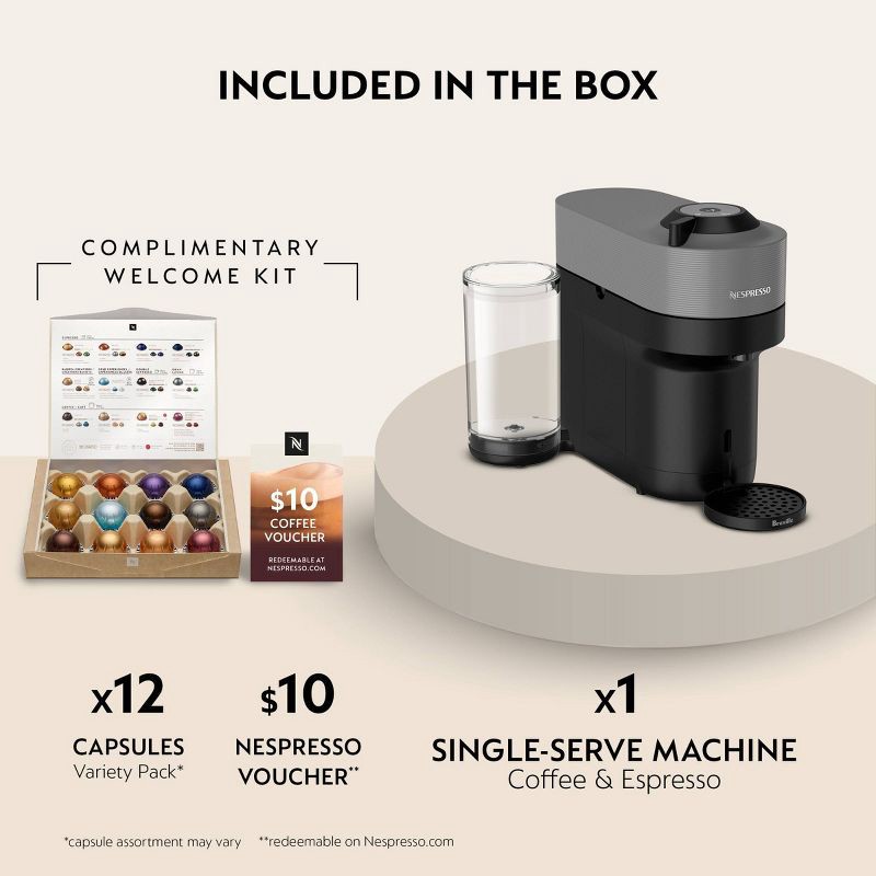 slide 4 of 11, Nespresso Vertuo Pop+ Coffee and Espresso Maker by Breville, Dark Gray: Freestanding, 12 Capsules, Automatic Shut-Off, 12 ct