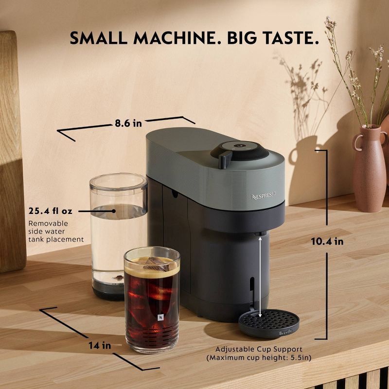 slide 8 of 11, Nespresso Vertuo Pop+ Coffee and Espresso Maker by Breville, Dark Gray: Freestanding, 12 Capsules, Automatic Shut-Off, 12 ct