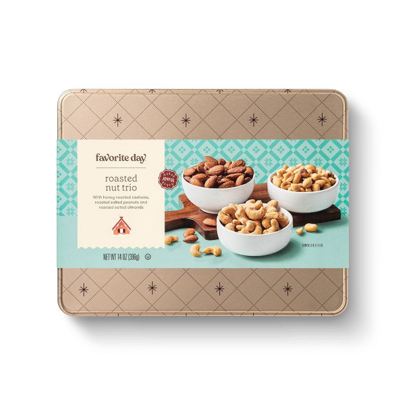 slide 1 of 4, Christmas Roasted Nut Trio Tin - 14oz - Favorite Day™, 14 oz