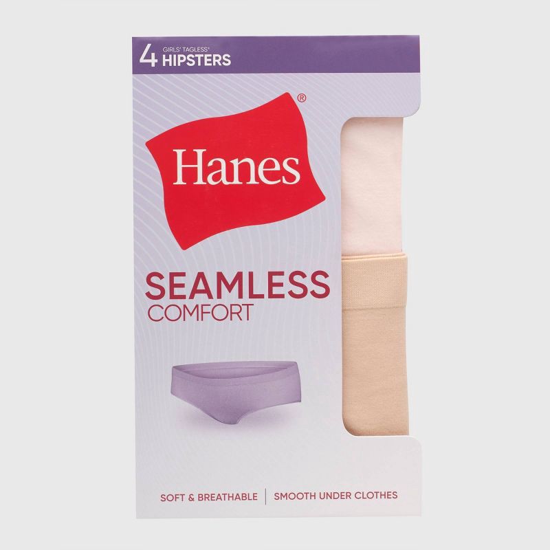 slide 2 of 5, Hanes Girls' 4pk Seamless Hipster - Colors May Vary L: Breathable, Moisture Wicking, Stretch Fabric, 4 ct