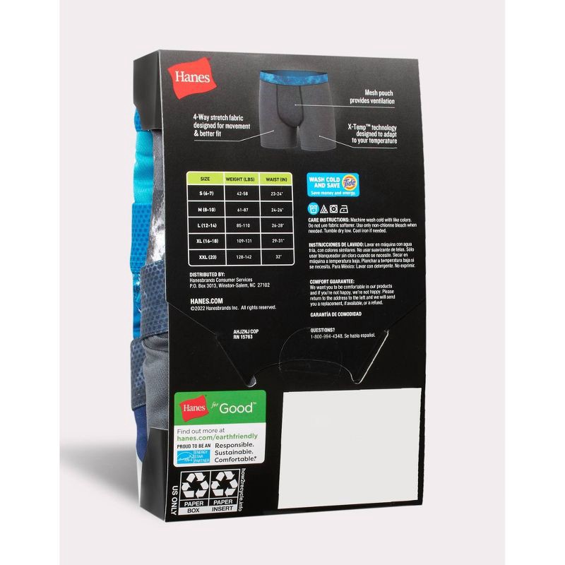 slide 3 of 6, Hanes Boys' 5pk Moves Breathable X-Temp Boxer Briefs - Blue M, 5 ct