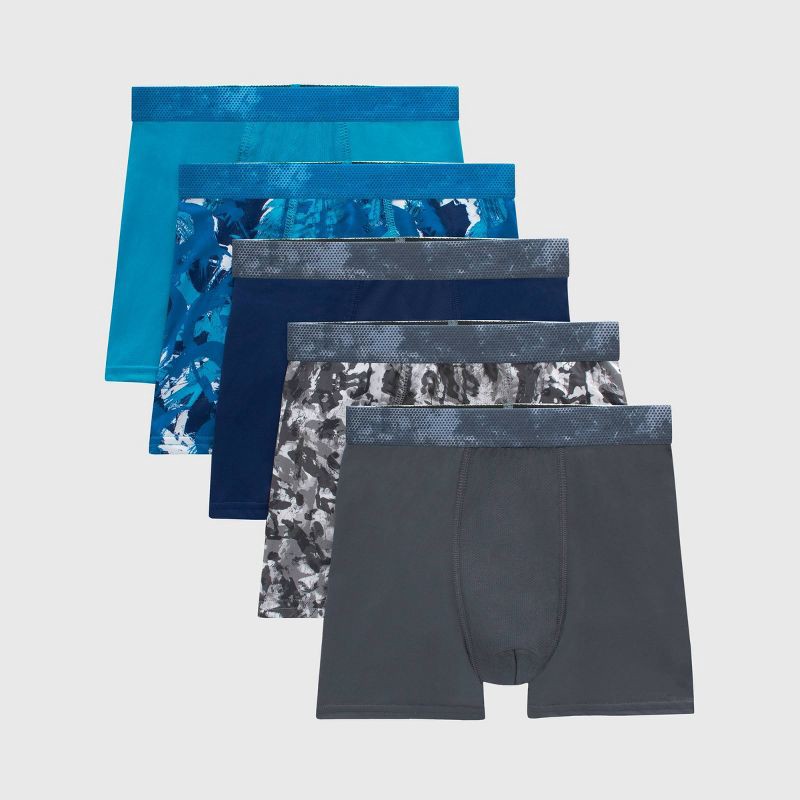 slide 1 of 6, Hanes Boys' 5pk Moves Breathable X-Temp Boxer Briefs - Blue XL: Tagless, Moisture Wicking, 4-Way Stretch, Pull-On Waistband, 5 ct