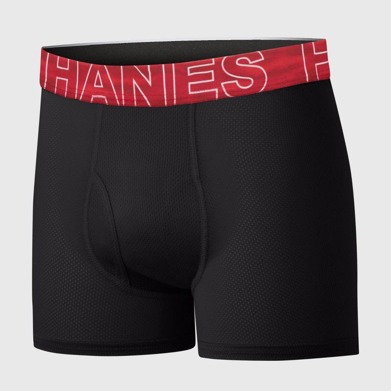 slide 3 of 5, Hanes Boys' 5pk Moves Breathable Mesh X-Temp Boxer Briefs - Black S: Tagless, Moisture Wicking, 4-Way Stretch, Mesh Fabric, 5 ct