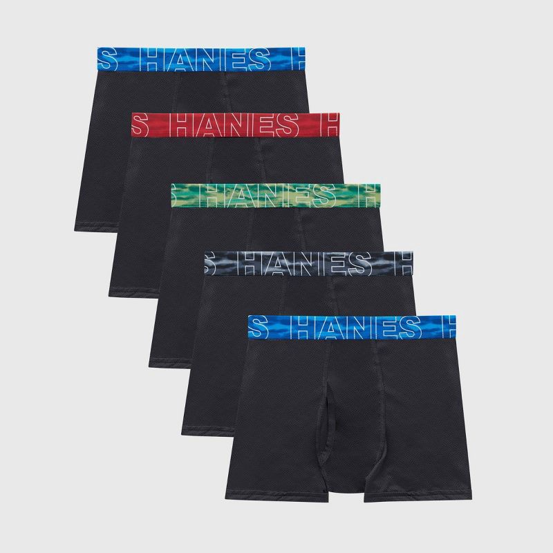 slide 1 of 5, Hanes Boys' 5pk Moves Breathable Mesh X-Temp Boxer Briefs - Black S: Tagless, Moisture Wicking, 4-Way Stretch, Mesh Fabric, 5 ct
