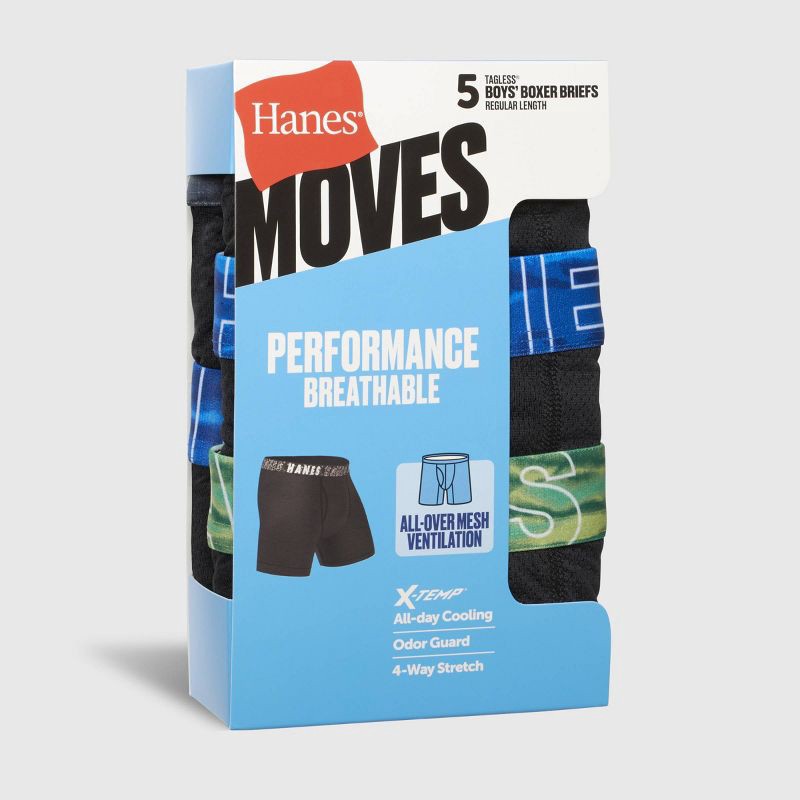 slide 2 of 5, Hanes Boys' 5pk Moves Breathable Mesh X-Temp Boxer Briefs - Black M, 5 ct