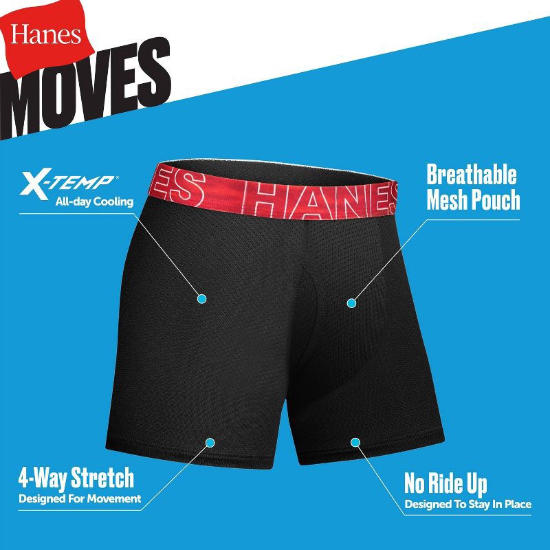 slide 5 of 5, Hanes Boys' 5pk Moves Breathable Mesh X-Temp Boxer Briefs - Black M, 5 ct
