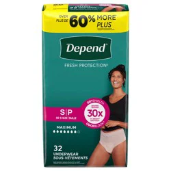 Depend Fresh Protection Adult Incontinence & Postpartum Bladder Leak Underwear for Women, Disposable, Maximum, Small, Blush, 32 Count
