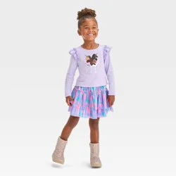 Toddler Girls' Afro Unicorn Solid Top and Bottom Set - Purple 5T