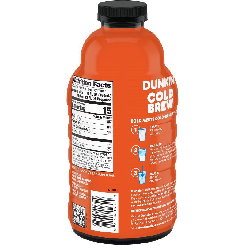 slide 2 of 6, Dunkin' Donuts Dunkin' Pumpkin Spice Flavored Cold Brew Coffee Concentrate - 31oz, 31 oz