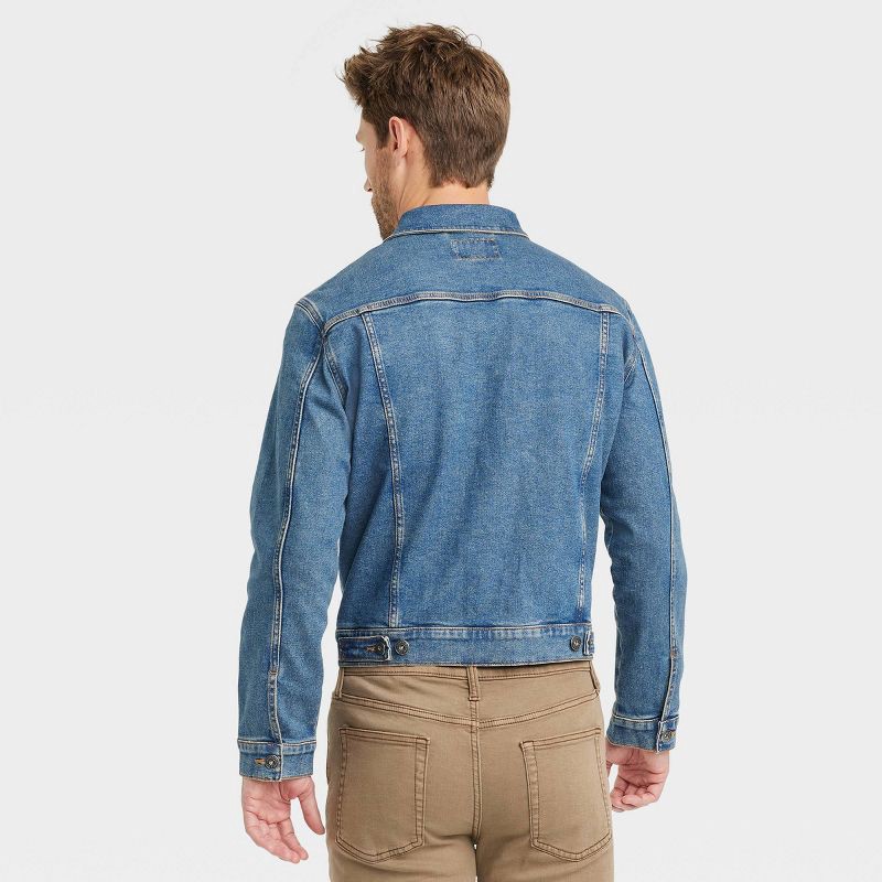 slide 2 of 3, Men's Midwash Denim Trucker Jacket - Goodfellow & Co™ Blue L: Heavyweight Recycled Cotton, Standard Fit, 4 Pockets, 1 ct