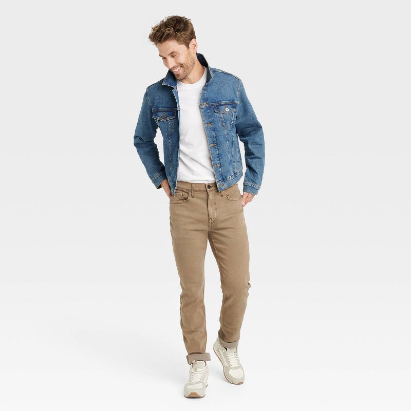 slide 3 of 3, Men's Midwash Denim Trucker Jacket - Goodfellow & Co™ Blue L: Heavyweight Recycled Cotton, Standard Fit, 4 Pockets, 1 ct