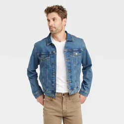 Men's Midwash Denim Trucker Jacket - Goodfellow & Co™ Blue XL: Heavyweight Recycled Cotton, Standard Fit, 4 Pockets