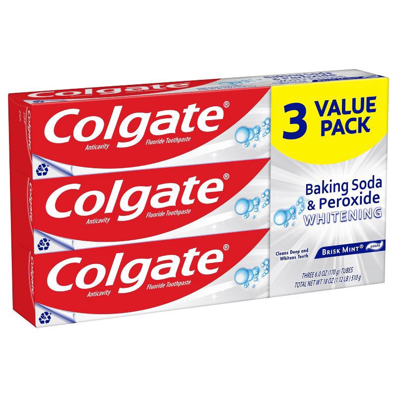 slide 3 of 5, Colgate Fluoride Toothpaste Anticavity Brisk Mint Paste 3 Value Pack, 3 ct; 6 oz