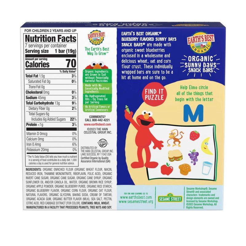 slide 2 of 4, Earth's Best Organic Blueberry Toddler Snack Bars Sesame Street Sunny Days - 7ct, 7 ct
