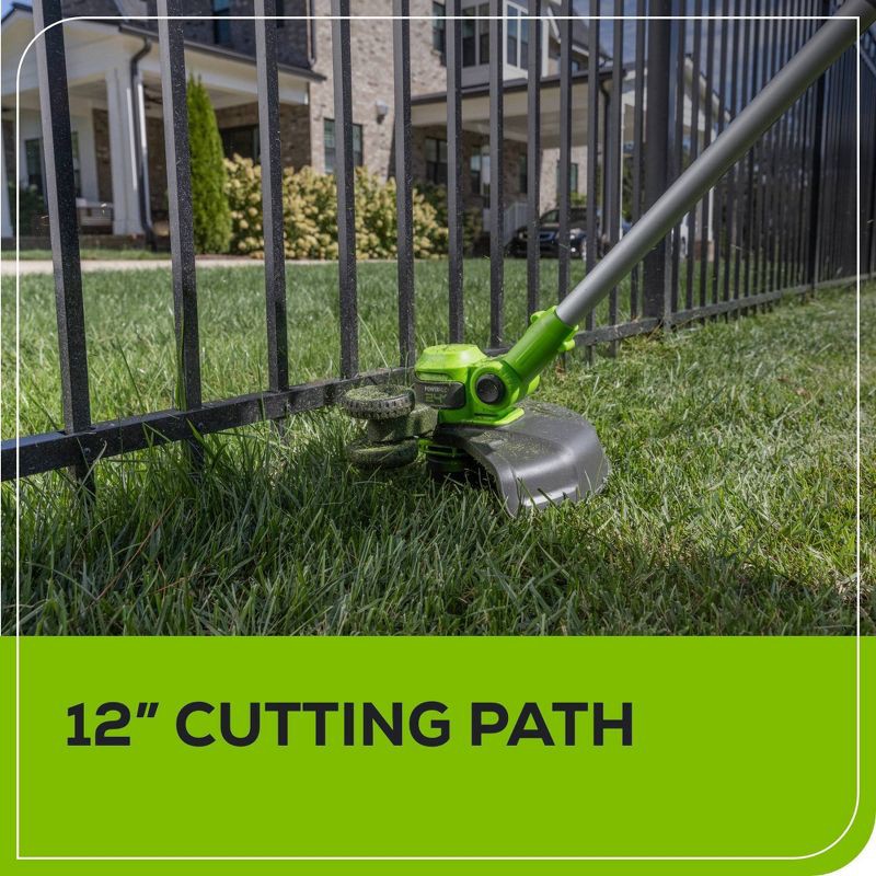 slide 4 of 10, Greenworks POWERALL 24V Cordless 12" String Trimmer with 2.0Ah Battery and Charger, 1 ct