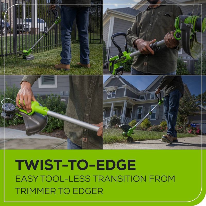 slide 6 of 10, Greenworks POWERALL 24V Cordless 12" String Trimmer with 2.0Ah Battery and Charger, 1 ct