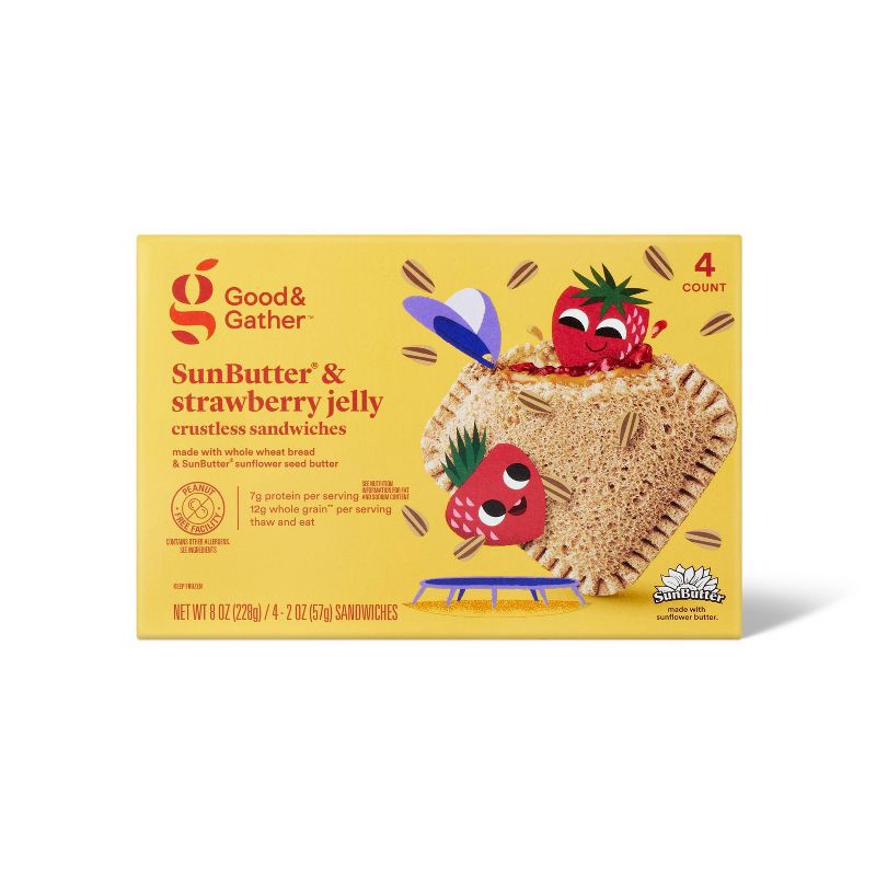 slide 1 of 4, Frozen Sunbutter No Crust Sandwich Strawberry - 4ct - Good & Gather™, 4 ct