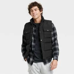 Men's Corduroy Collar Midweight Puffer Jacket - Goodfellow & Co Black XXL