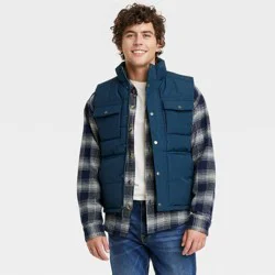 Men's Corduroy Collar Midweight Puffer Jacket - Goodfellow & Co Blue XL