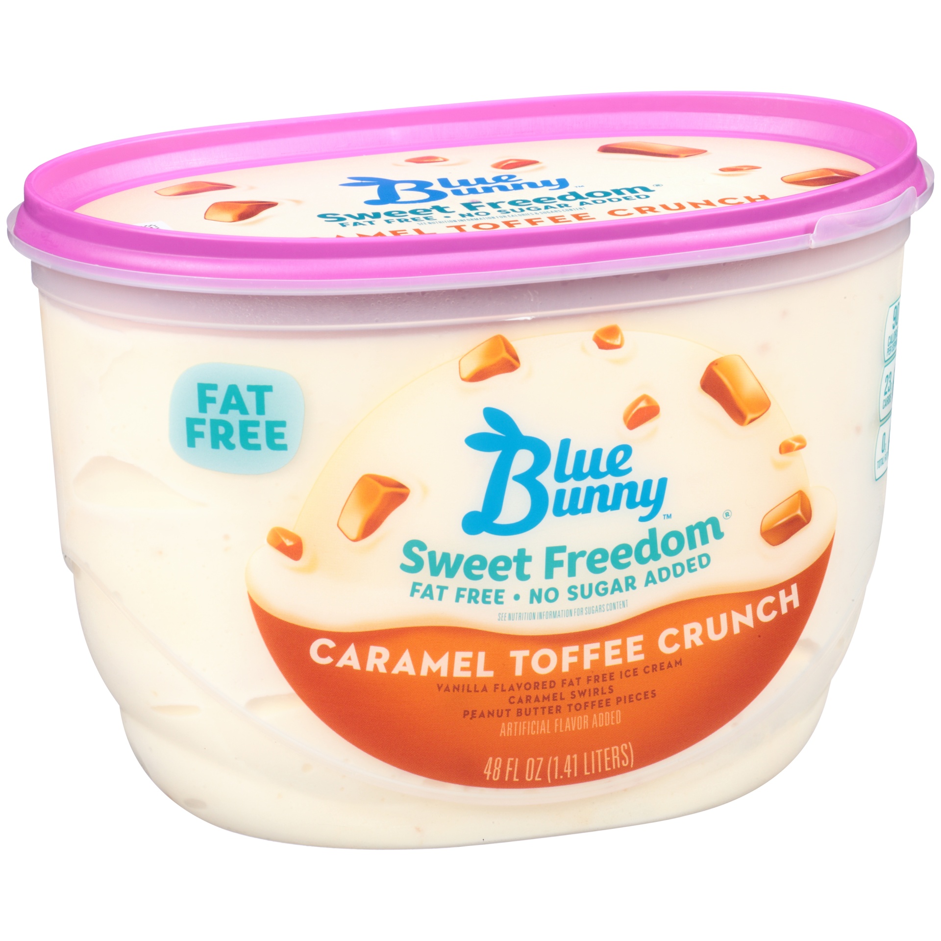 slide 1 of 1, Blue Bunny Sweet Freedom Fat Free No Sugar Added Caramel Toffee Crunch Ice Cream, 48 fl oz