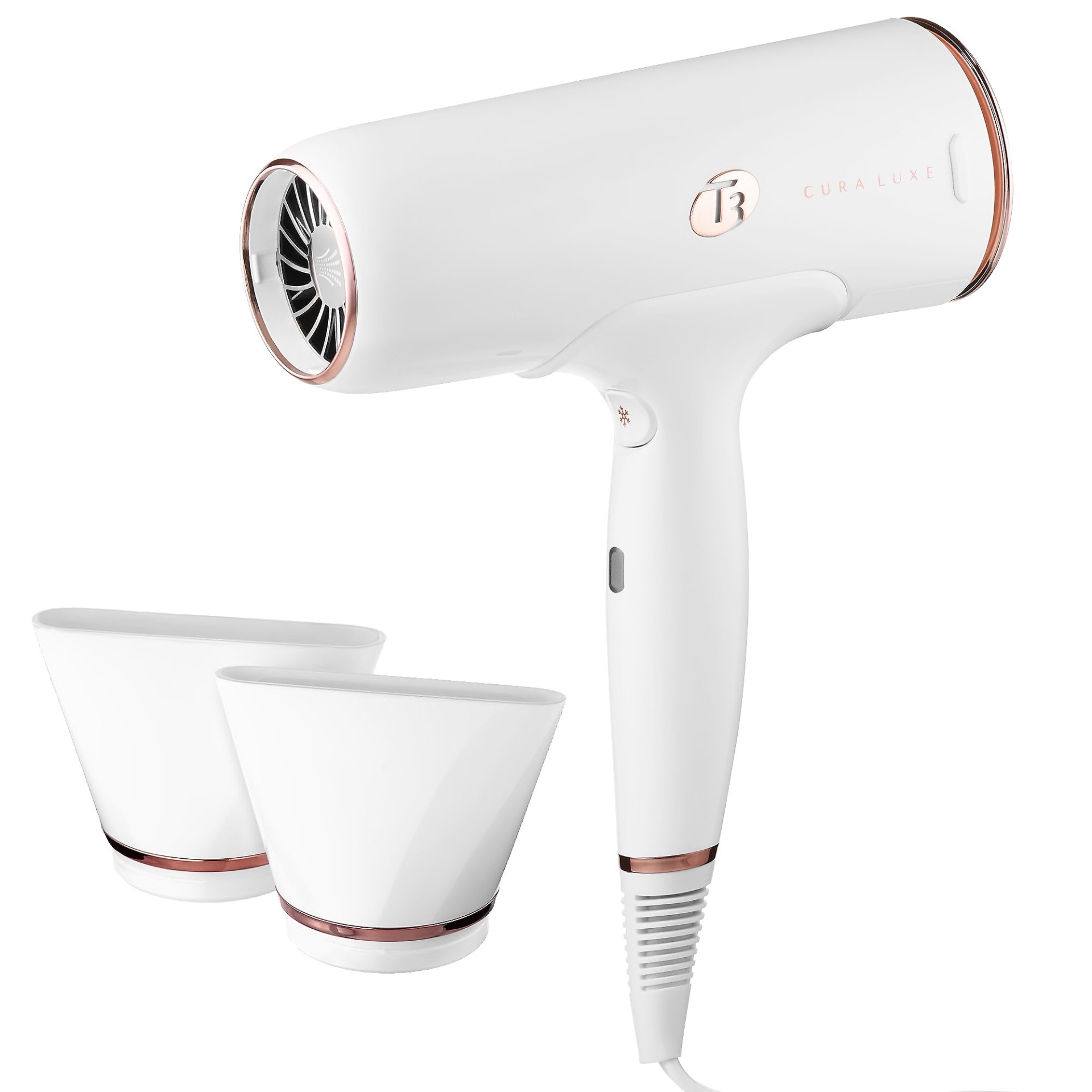 slide 1 of 1, T3 Cura Luxe Professional Ionic Hair Dryer with Auto Pause Sensor White/Rose Gold, 1 ct
