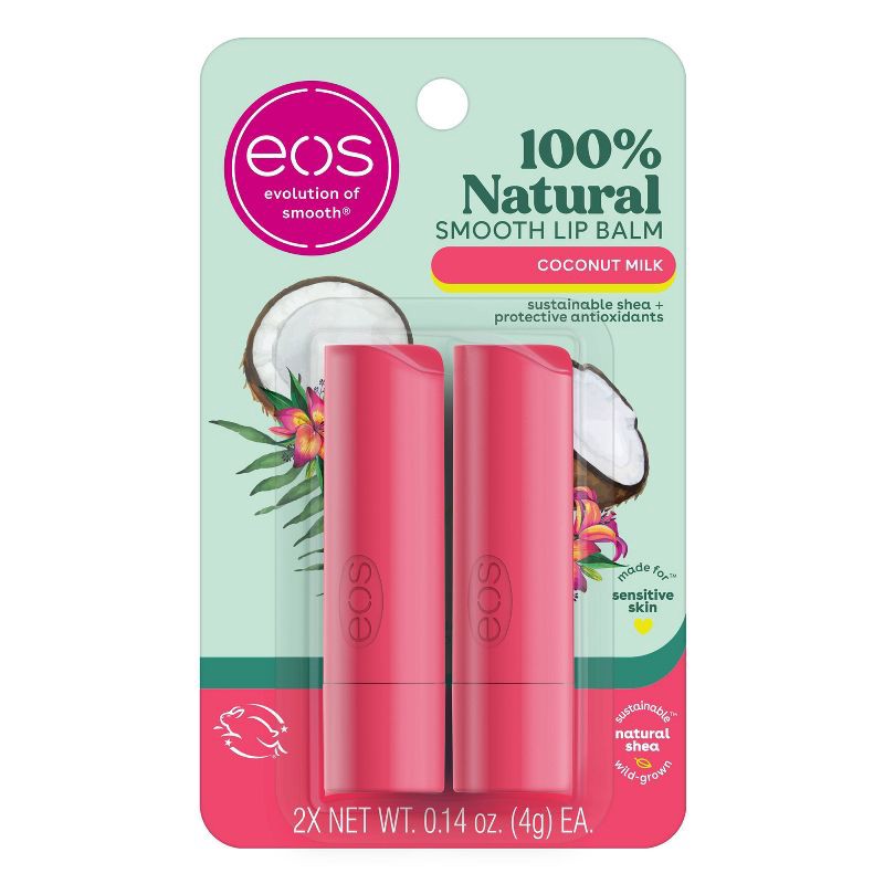 slide 1 of 1, eos 100% Natural Coconut Milk Lip Balm Stick - 2pk, 2 ct