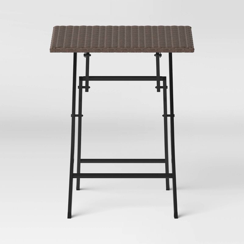 slide 3 of 3, All-Weather Wicker Square Folding Outdoor Portable Side Table Light Brown - Room Essentials™: Steel Frame, Rust-Resistant, 1 ct