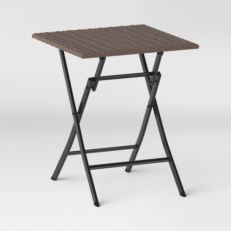 slide 1 of 3, All-Weather Wicker Square Folding Outdoor Portable Side Table Light Brown - Room Essentials™: Steel Frame, Rust-Resistant, 1 ct
