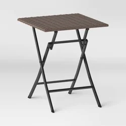 All-Weather Wicker Square Folding Outdoor Portable Side Table Light Brown - Room Essentials™: Steel Frame, Rust-Resistant