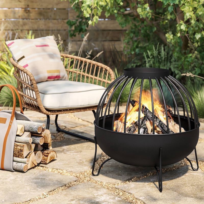 slide 2 of 4, Wood Burning Cutout Round Outdoor Fire Pit Black - Threshold™: Weather-Resistant, Includes Poker, 1 ct