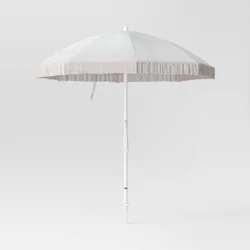 6.5'x6.5' Round Outdoor Patio Beach Umbrella with Fringe Ivory - Threshold™