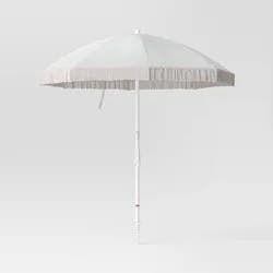 6.5'x6.5' Round Outdoor Patio Beach Umbrella with Fringe Ivory - Threshold™