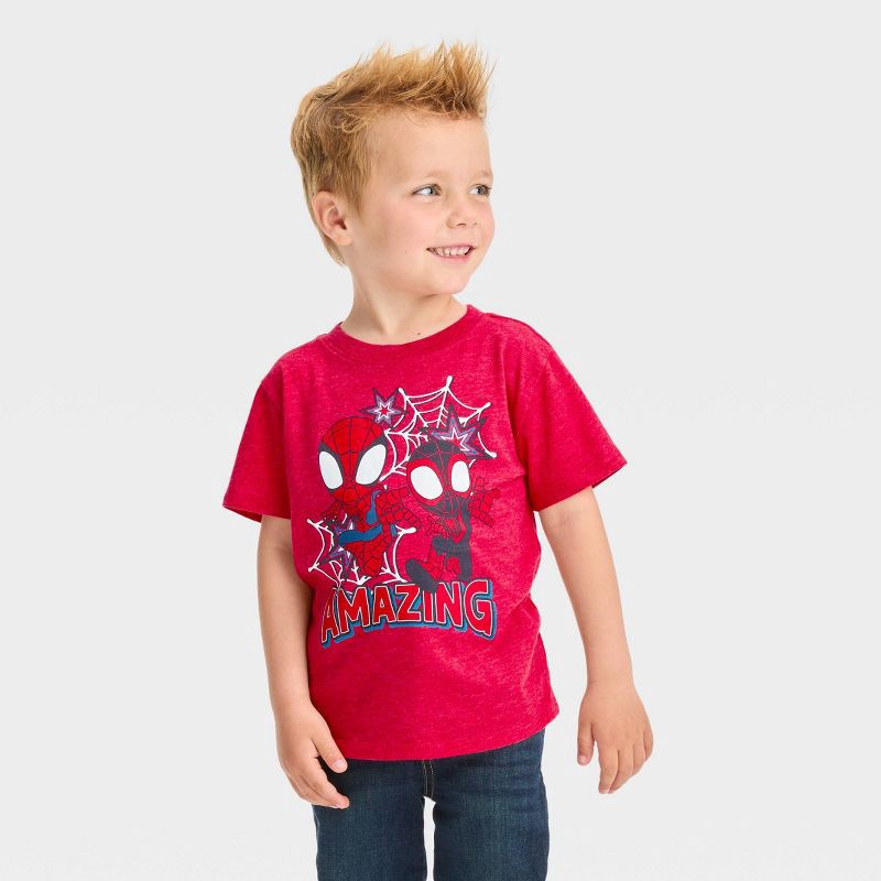 slide 1 of 3, Disney Junior Toddler Boys' Marvel Spidey and Miles Solid Short Sleeve T-Shirt - Red 4T, 1 ct