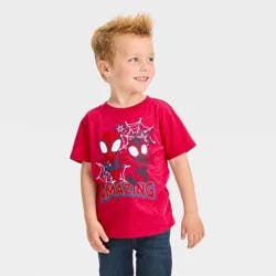 Disney Junior Toddler Boys' Marvel Spidey and Miles Solid Short Sleeve T-Shirt - Red 5T