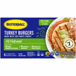 Butterball All White Turkey Burger Patties - Frozen - 24oz/6ct