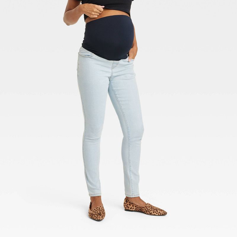 slide 1 of 5, Over Belly Skinny Maternity Pants - Isabel Maternity by Ingrid & Isabel™ Light Wash 8: High Rise Ankle Jeans, 1 ct