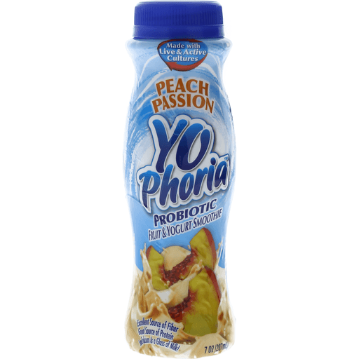 slide 1 of 1, Hiland Dairy Yophoria Peach Passion Probiotic Fruit Yogurt Smoothie, 7 oz