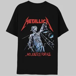 Merch Traffic Men's Metallica Justice Short Sleeve Graphic T-Shirt - Black XXL: Band Logo Pullover, Crew Neck, Woven Cotton