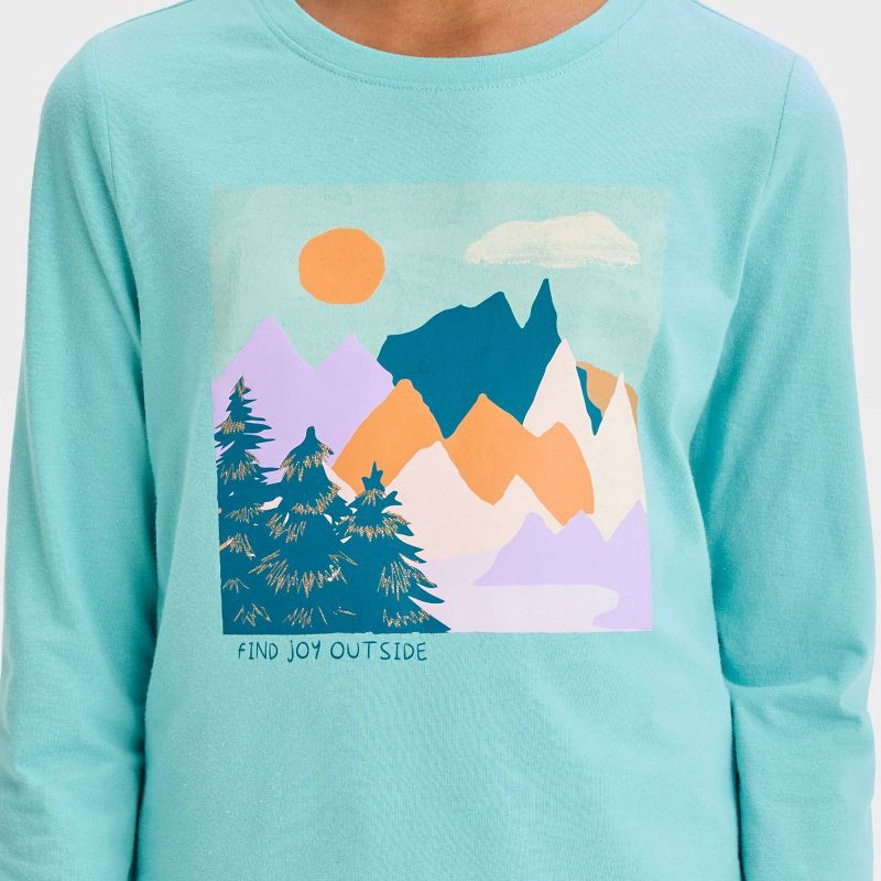 slide 3 of 3, Girls' Long Sleeve 'Mountains' Graphic T-Shirt - Cat & Jack Aqua Blue L, 1 ct