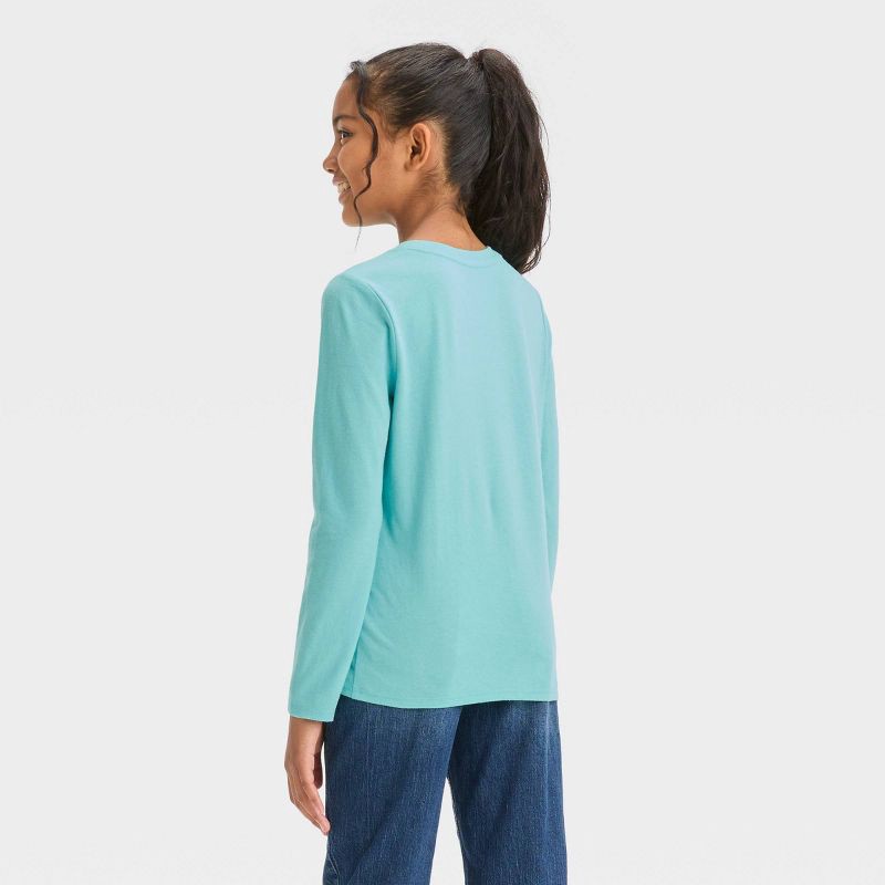 slide 2 of 3, Girls' Long Sleeve 'Mountains' Graphic T-Shirt - Cat & Jack Aqua Blue L, 1 ct